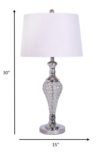 Set of 2 Silver and Faux Crystal Metal Table Lamps