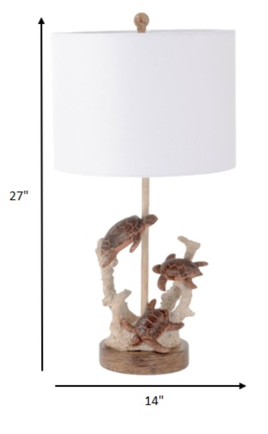 Set of Two 27" Brown Turtle and Coral Table Lamps With White Drum Shade