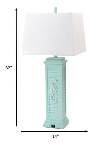 Set of Two 32" Teal Blue Table Lamp With Off White Shade