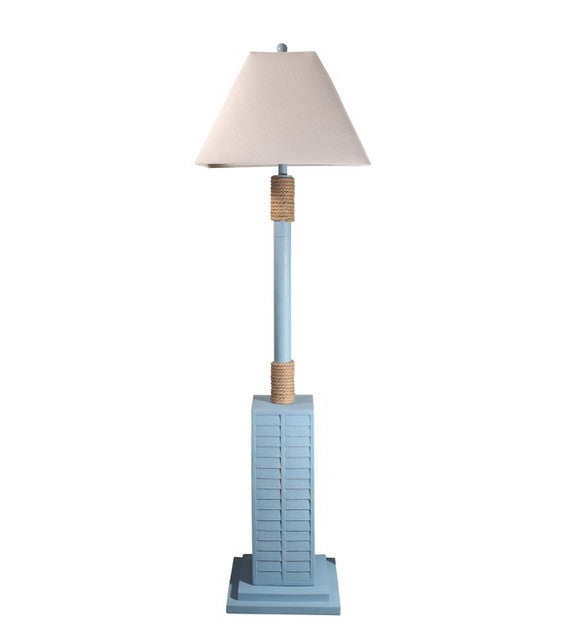 63" Blue Floor Lamp With Tan Linen Shade