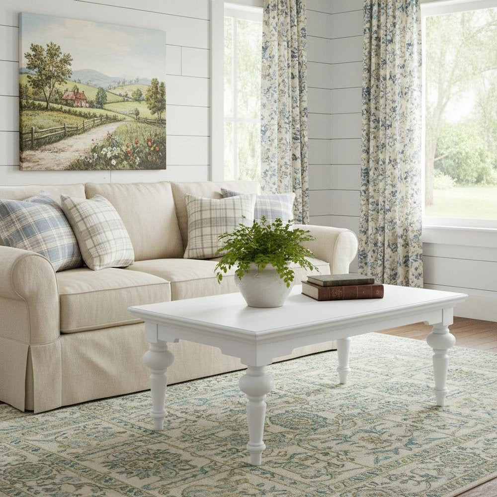 47" White Solid Wood Coffee Table