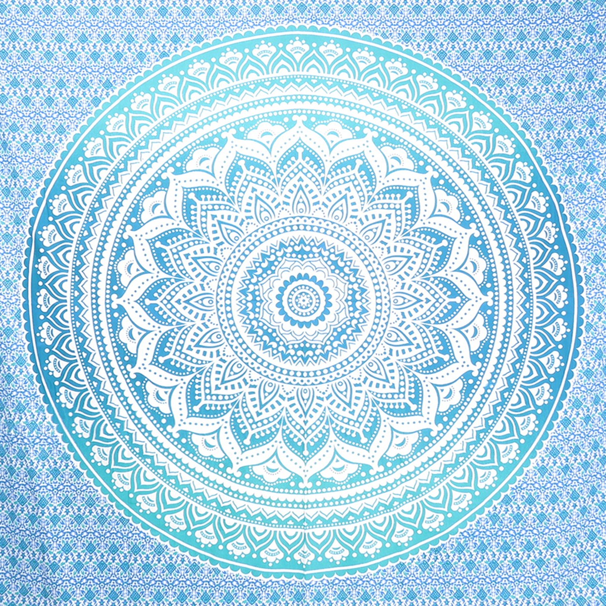 92" X 84" Sea Green And White Mandala Cotton Hanging Tapestry