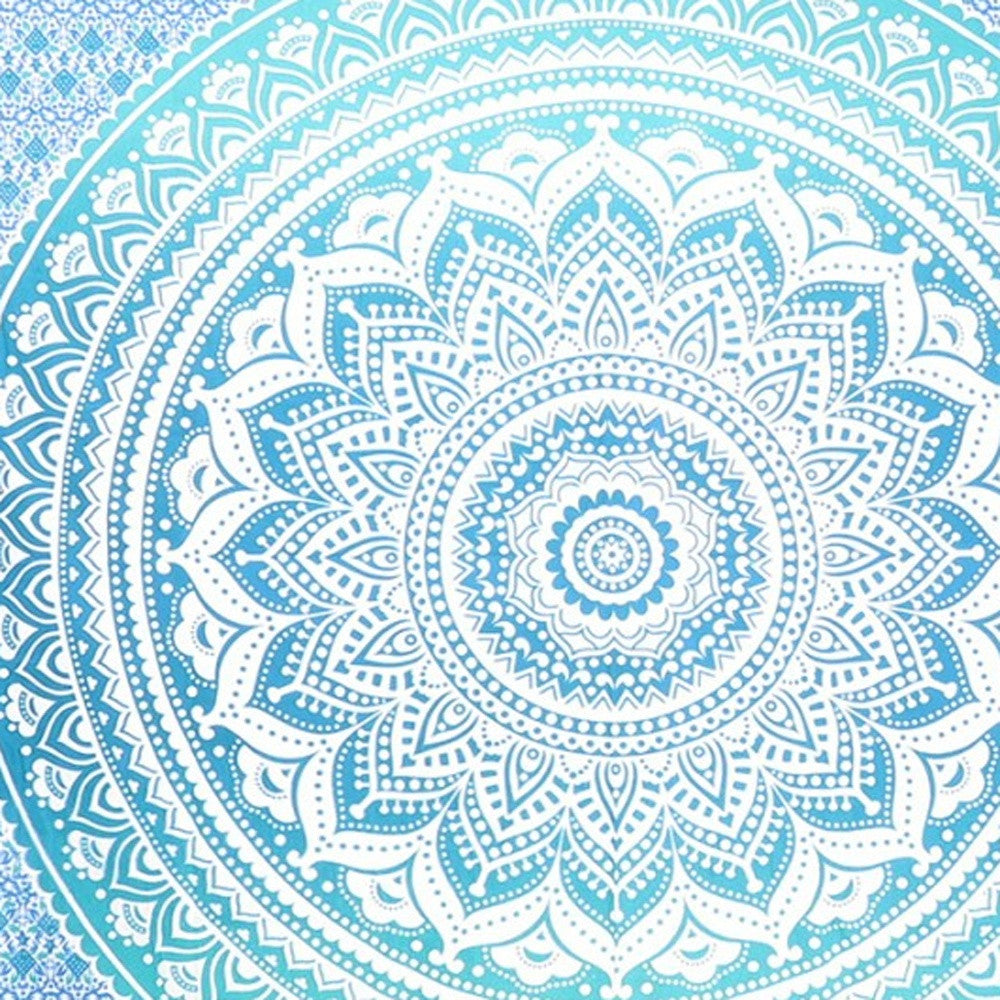 92" X 84" Sea Green And White Mandala Cotton Hanging Tapestry