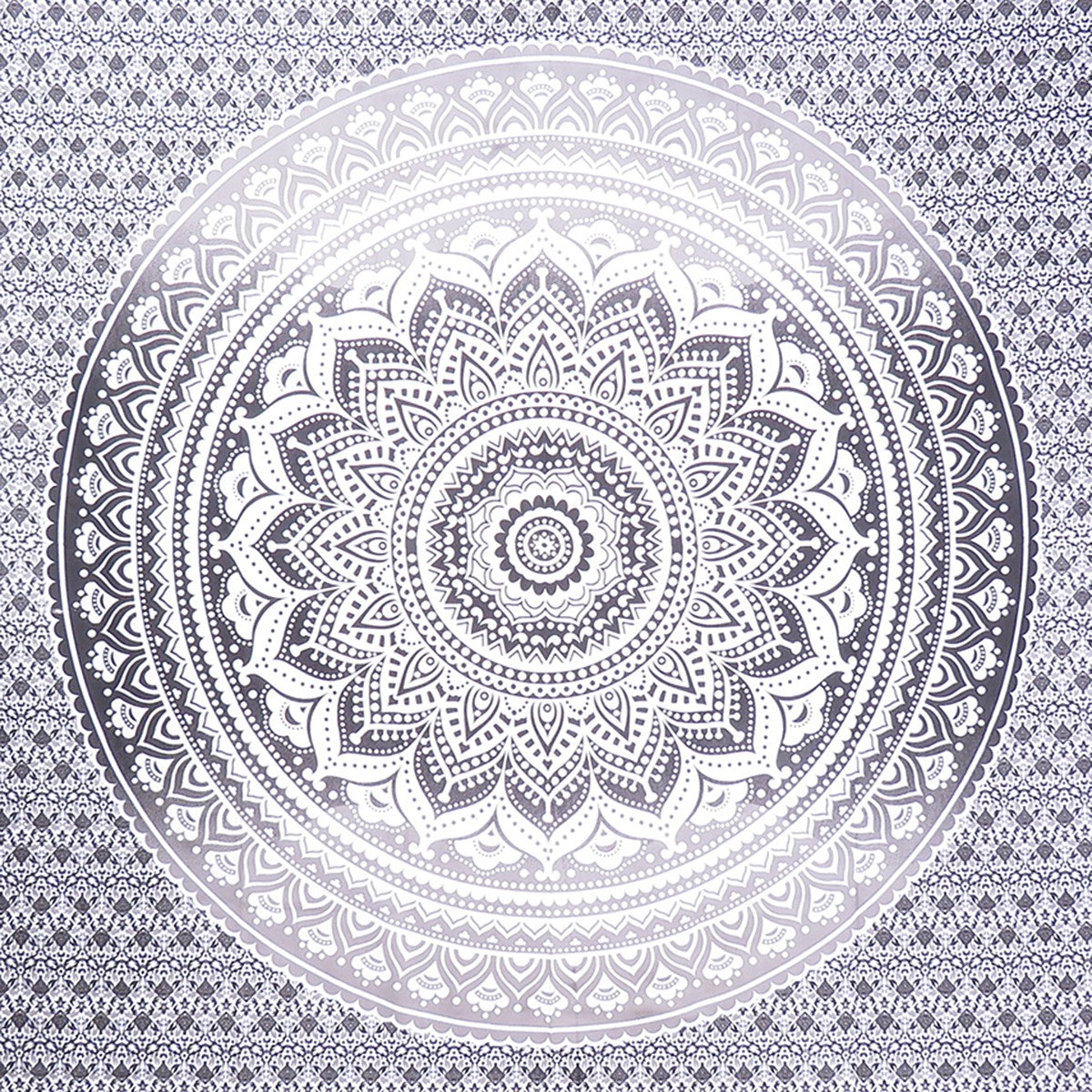 92" X 84" Gray And White Mandala Cotton Hanging Tapestry