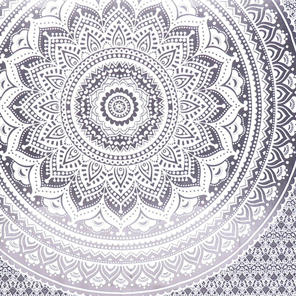 92" X 84" Gray And White Mandala Cotton Hanging Tapestry