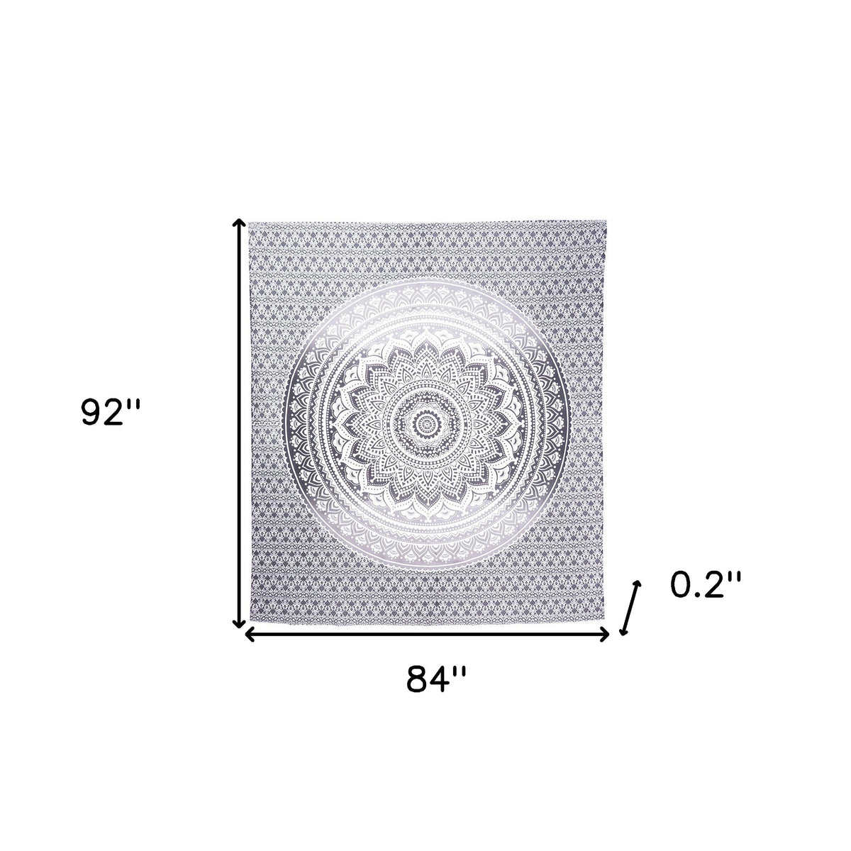 92" X 84" Gray And White Mandala Cotton Hanging Tapestry