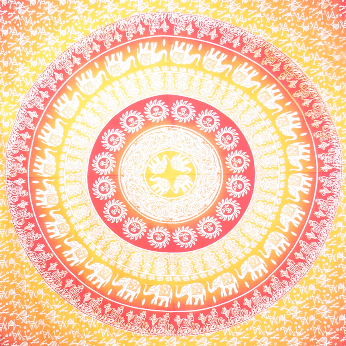 92" X 84" Mustard Red And White Mandala Cotton Hanging Tapestry