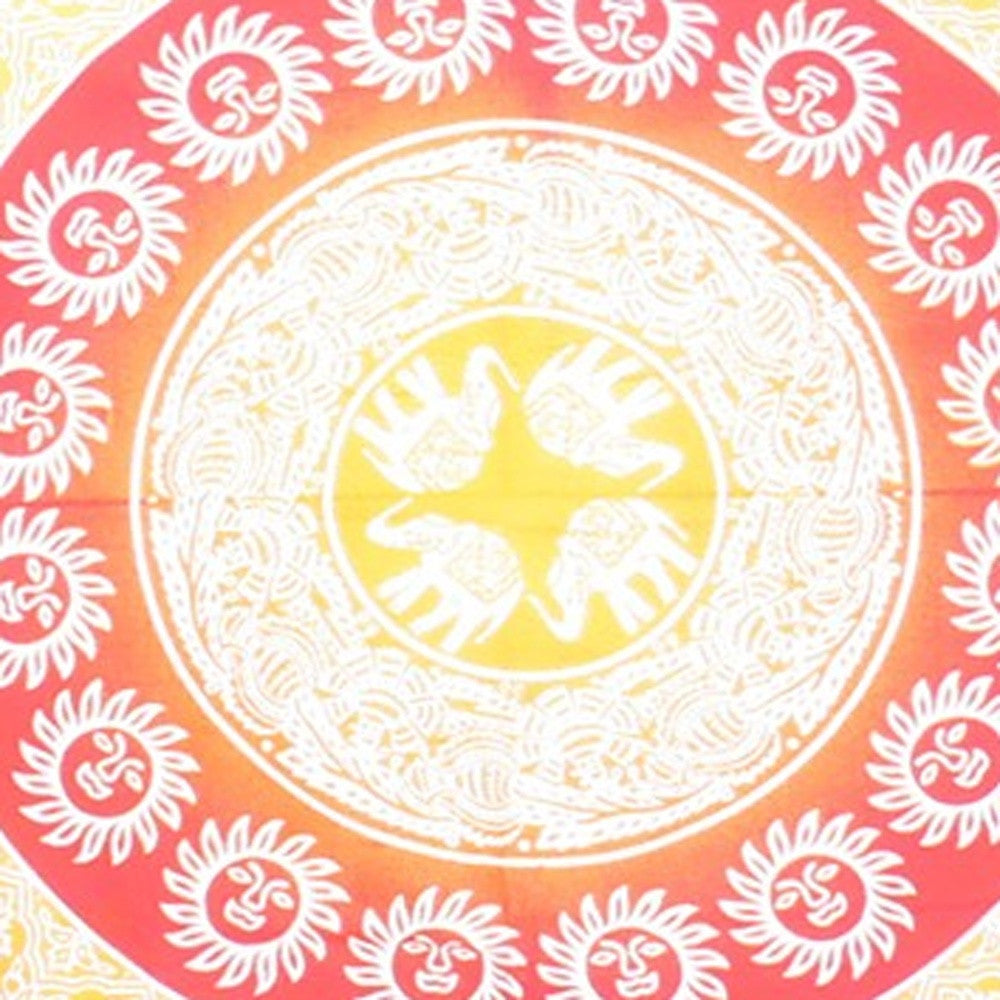 92" X 84" Mustard Red And White Mandala Cotton Hanging Tapestry