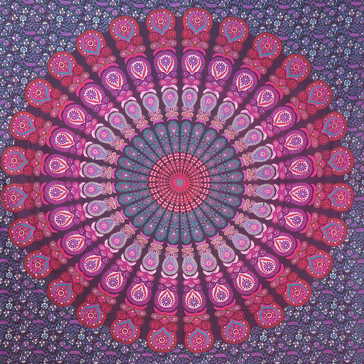 92" X 84" Pink Red And Purple Mandala Cotton Hanging Tapestry