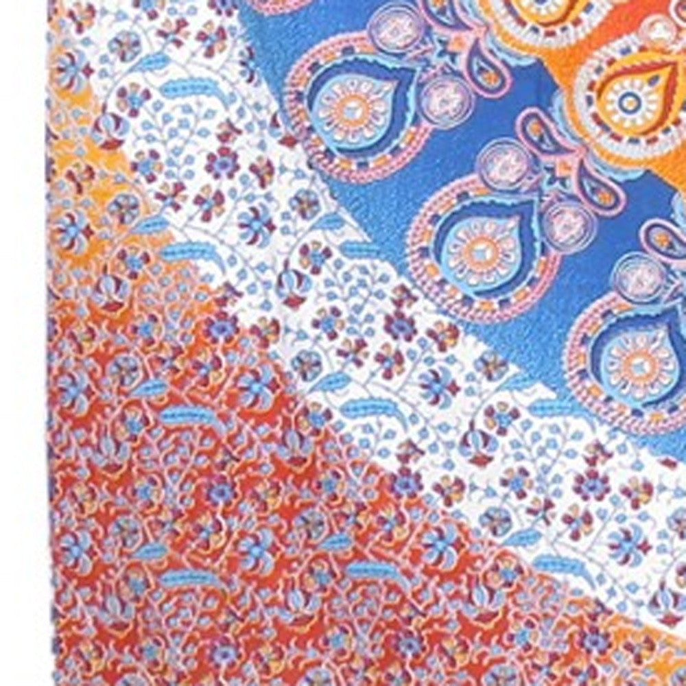92" X 84" Orange Blue And Yellow Mandala Cotton Hanging Tapestry