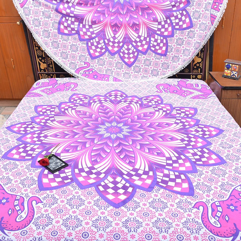 Pink And Purple Floral Cotton Queen Flat Sheet