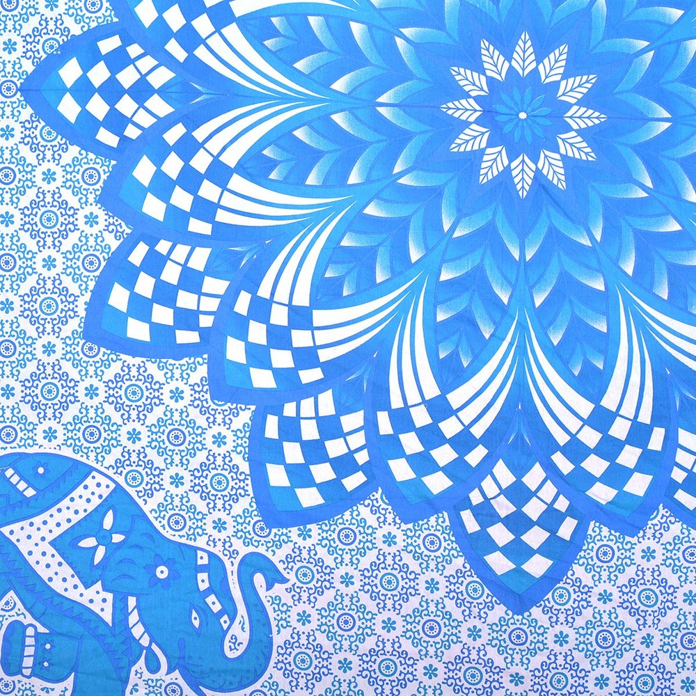 Blue And White Floral Cotton Queen Flat Sheet