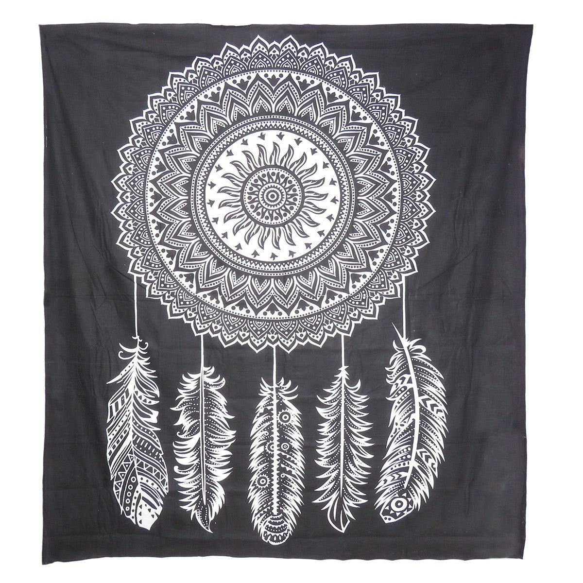 92" X 84" Black And White Abstract Cotton Hanging Tapestry