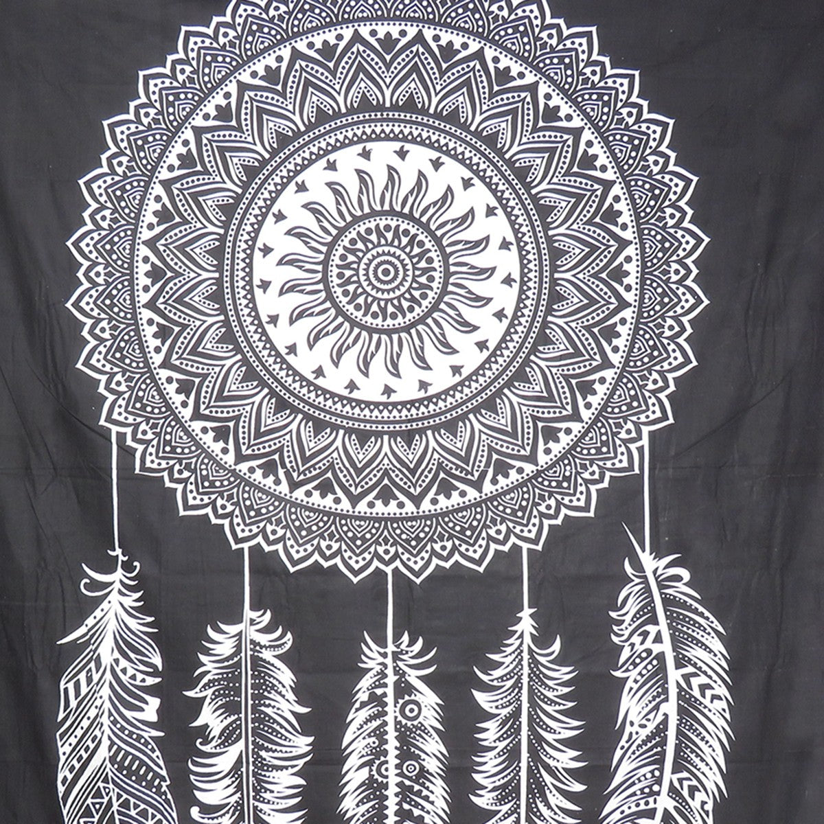92" X 84" Black And White Abstract Cotton Hanging Tapestry