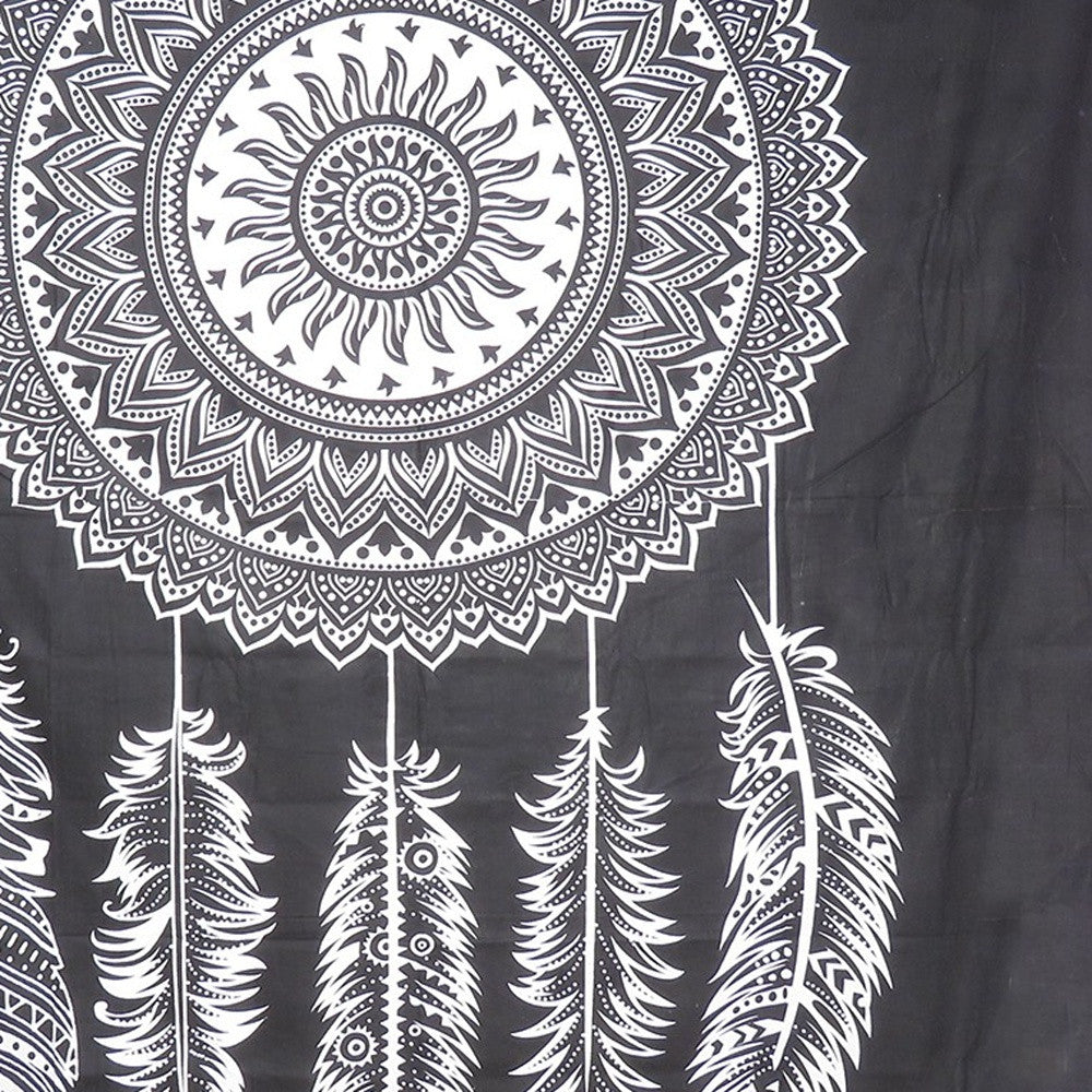 92" X 84" Black And White Abstract Cotton Hanging Tapestry