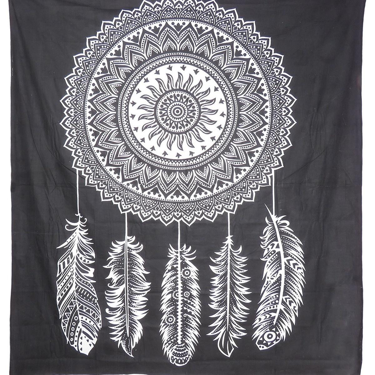 92" X 84" Black And White Abstract Cotton Hanging Tapestry