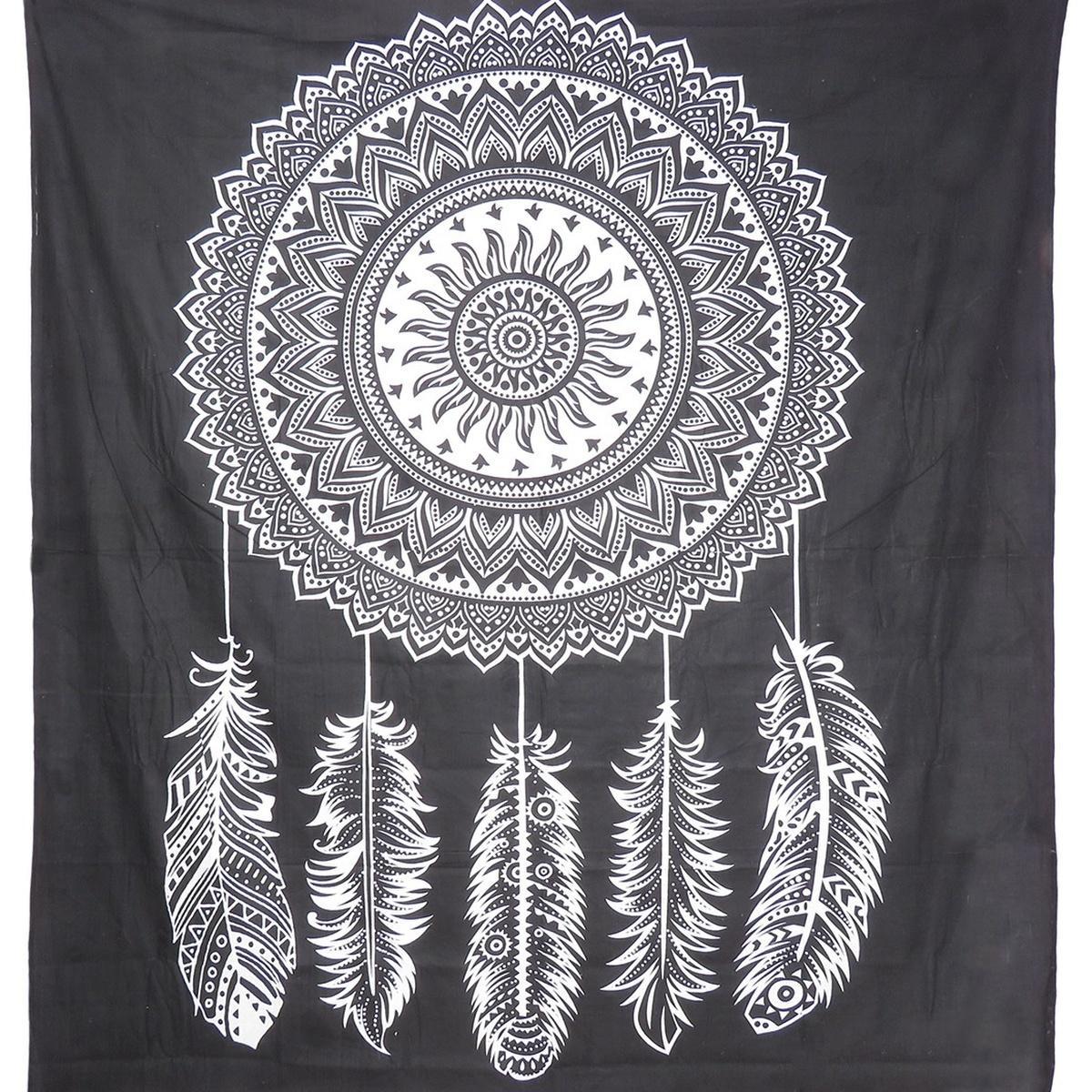 92" X 84" Black And White Abstract Cotton Hanging Tapestry