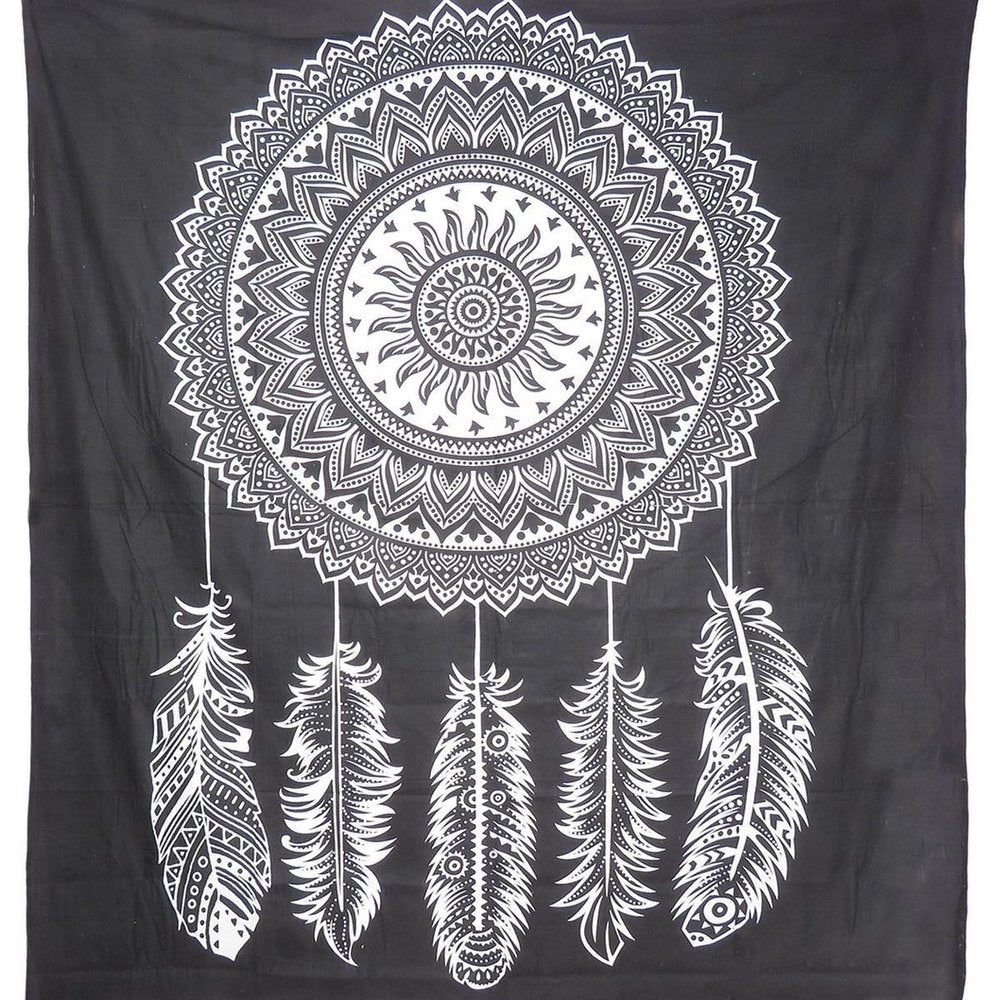 92" X 84" Black And White Abstract Cotton Hanging Tapestry