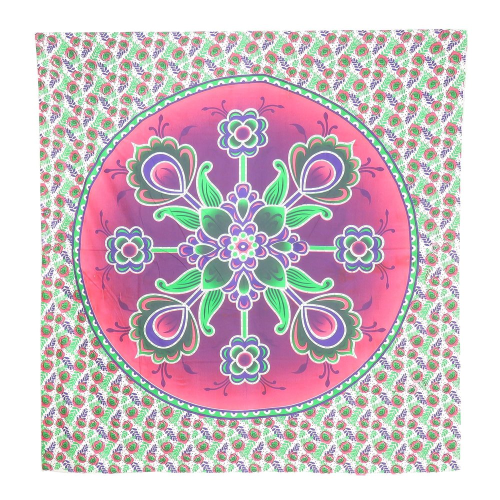 88" X 84" Green Pink And White Floral Cotton Hanging Tapestry