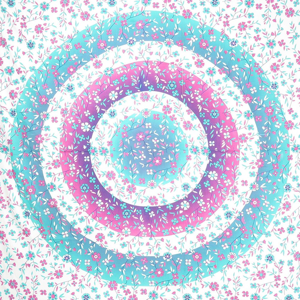 88" X 84" Pink Blue And White Floral Cotton Hanging Tapestry
