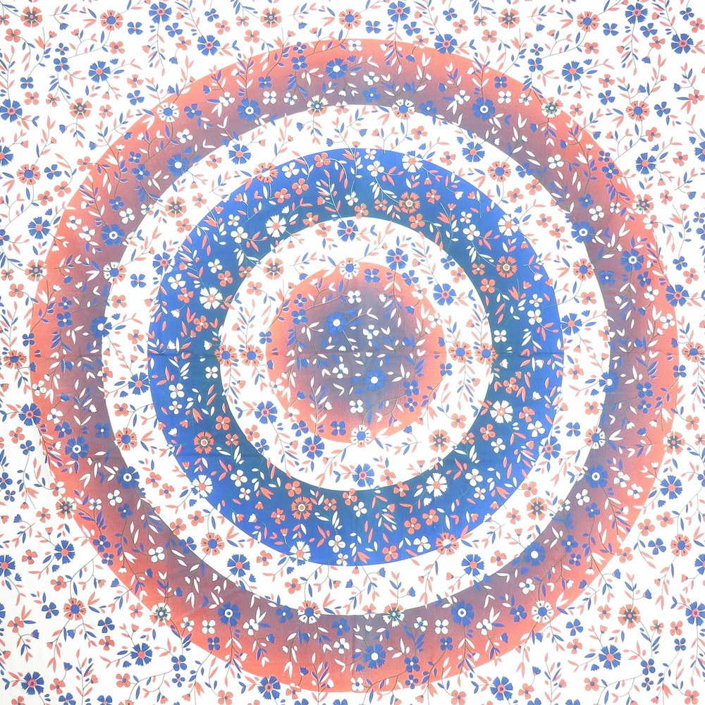 88" X 84" Blue White And Orange Floral Cotton Hanging Tapestry