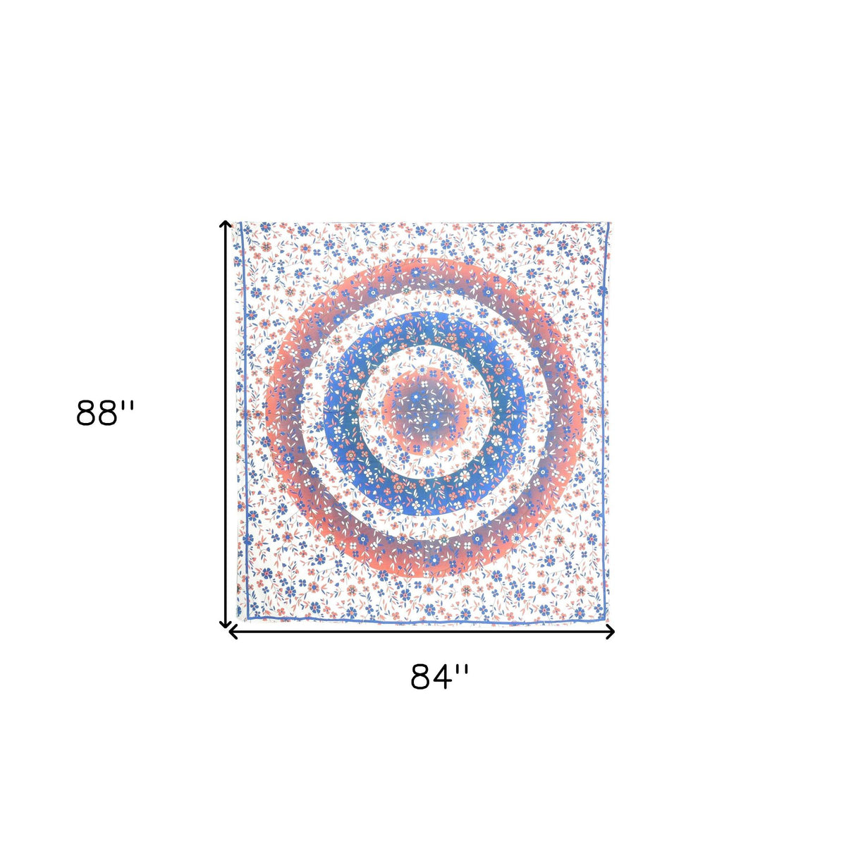 88" X 84" Blue White And Orange Floral Cotton Hanging Tapestry