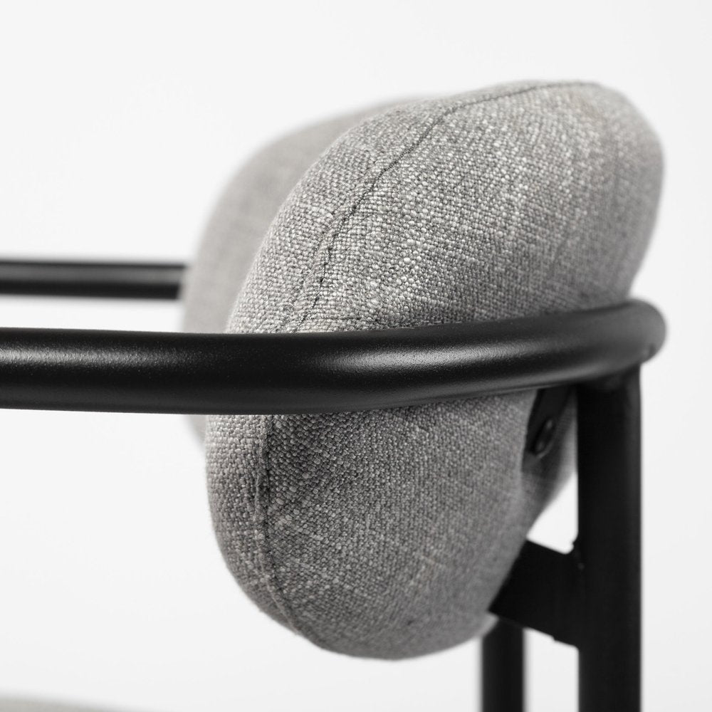 Set of Two Gray and Black Upholstered Fabric Dining Arm Chairs