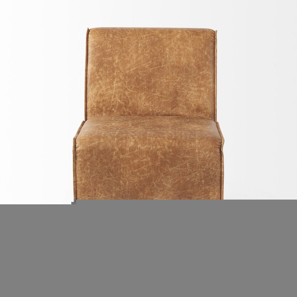 Set of Two Brown Upholstered Faux Leather Dining Side Chairs With Wheels