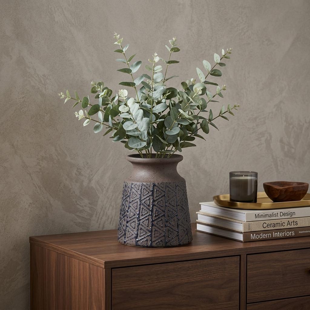 6" Brown Abstract Cylinder Ceramic Table Vase