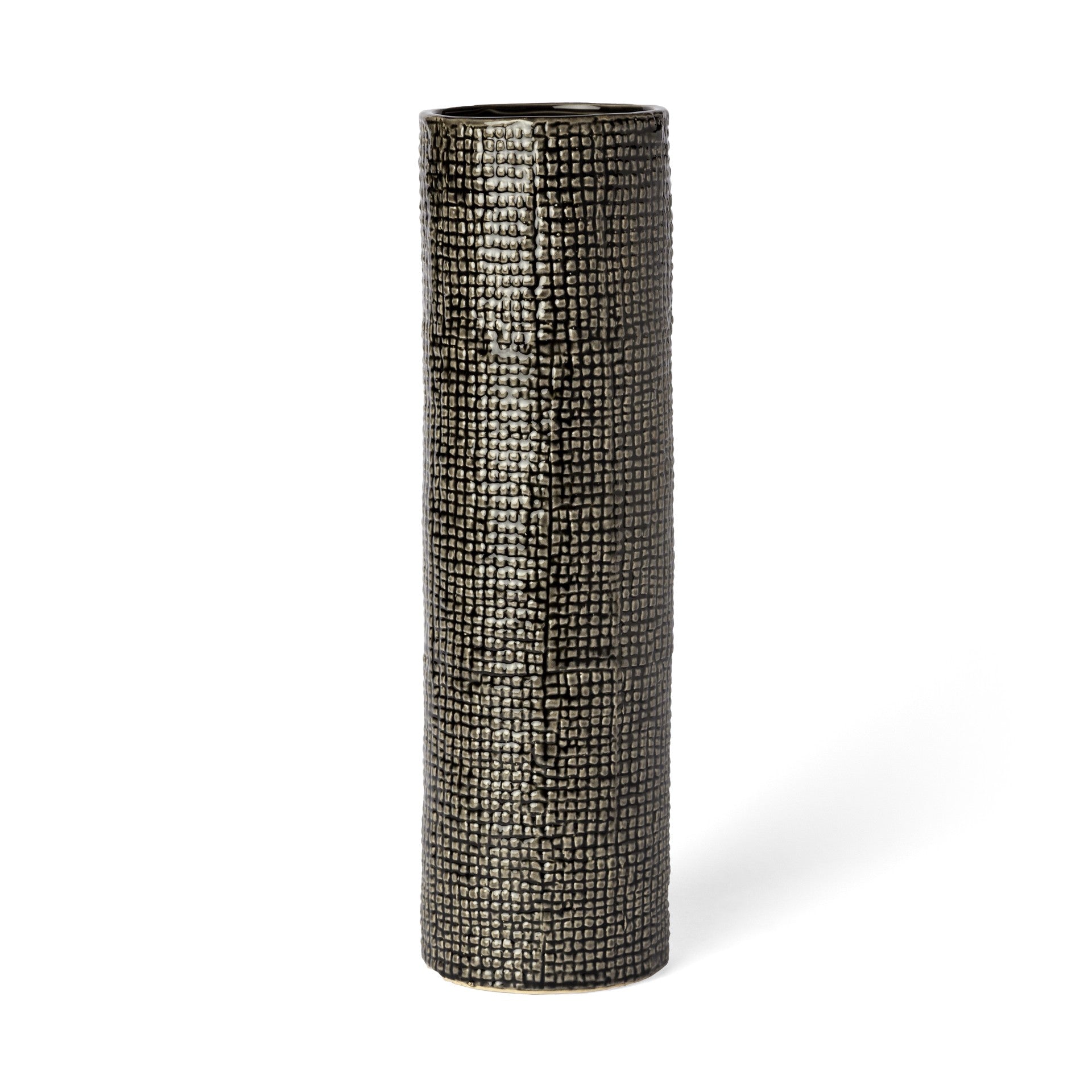 15" Black And Gold Abstract Cylinder Ceramic Table Vase