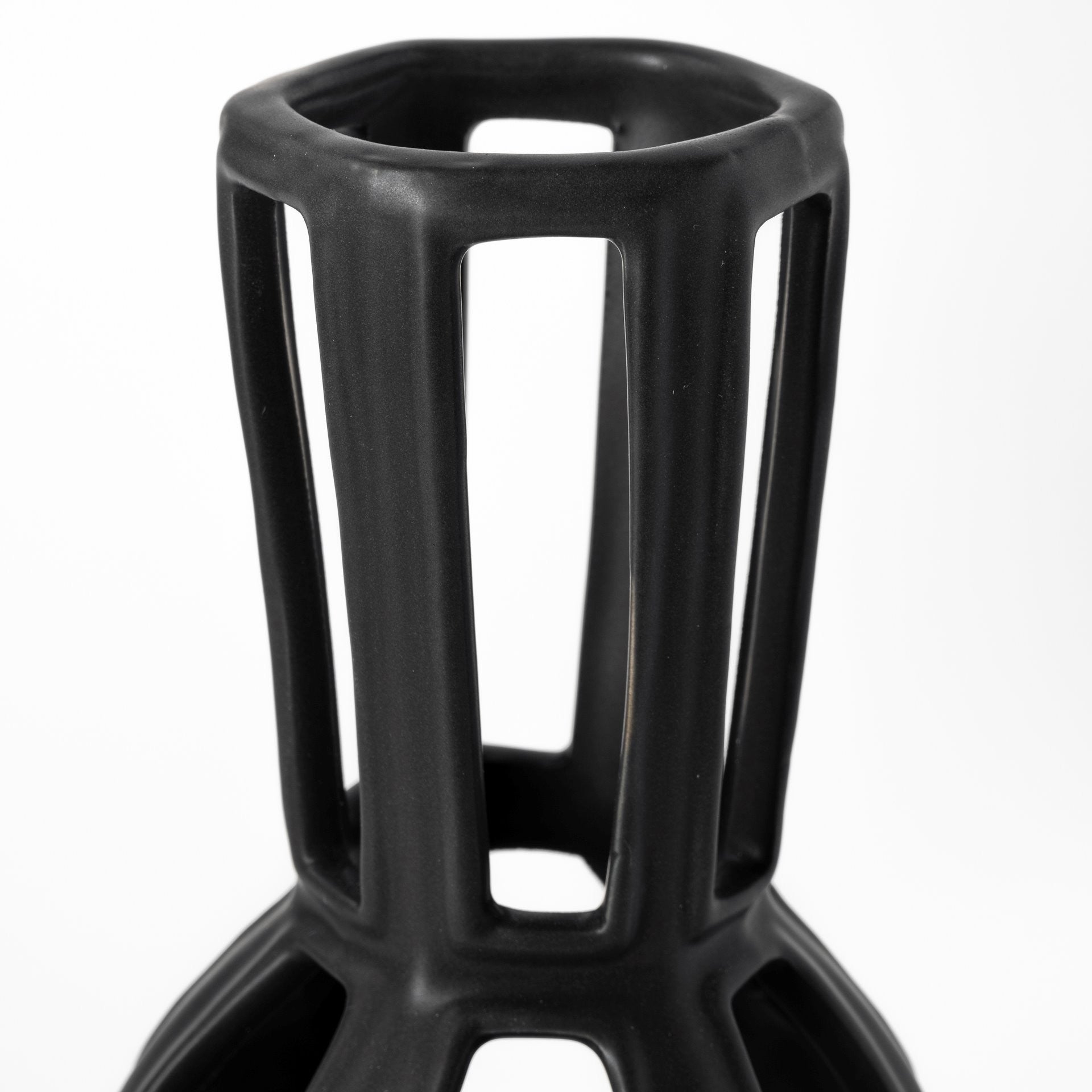 9" Black Abstract Cylinder Metal Table Vase