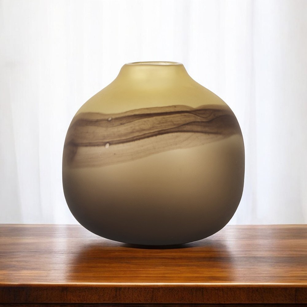 8" Yellow Abstract Cylinder Crystal Glass Table Vase