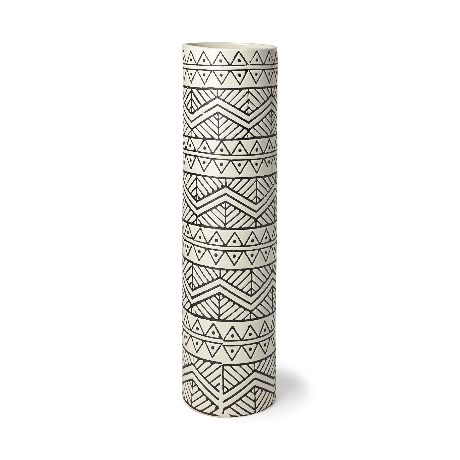 17" Ceramic Cream Geometric Cylinder Table Vase