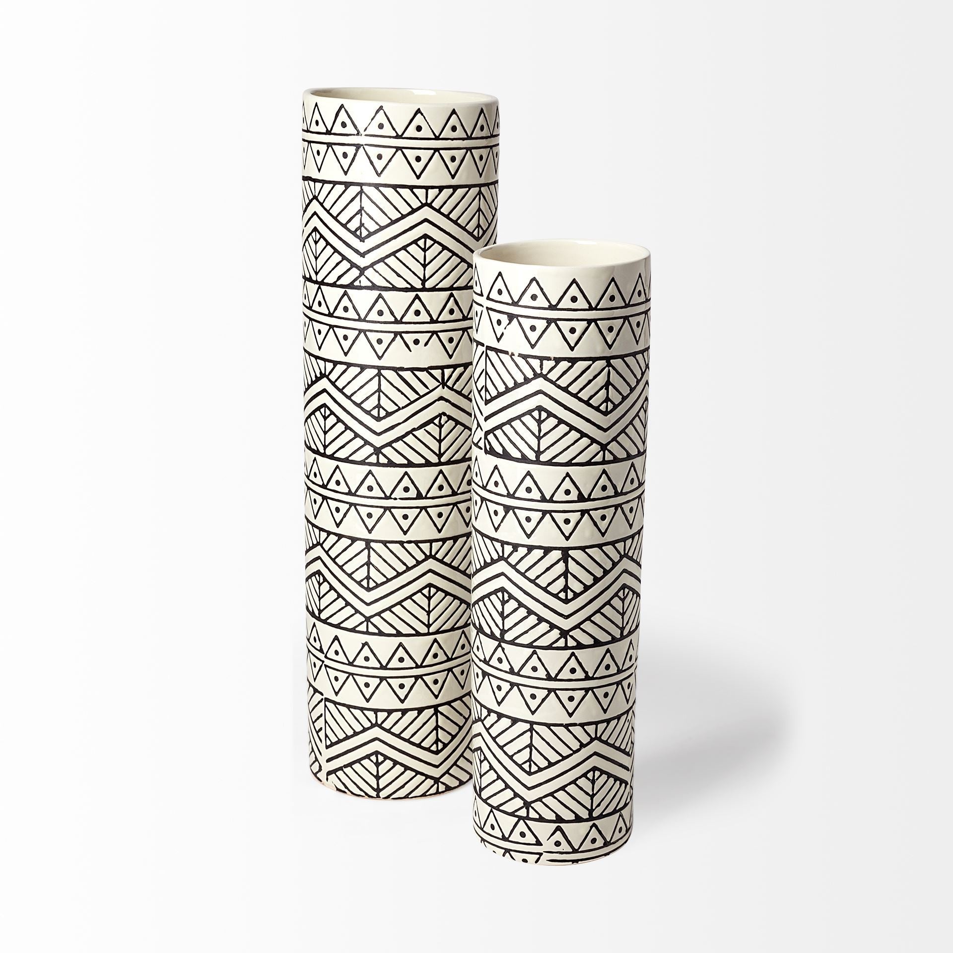 17" Ceramic Cream Geometric Cylinder Table Vase