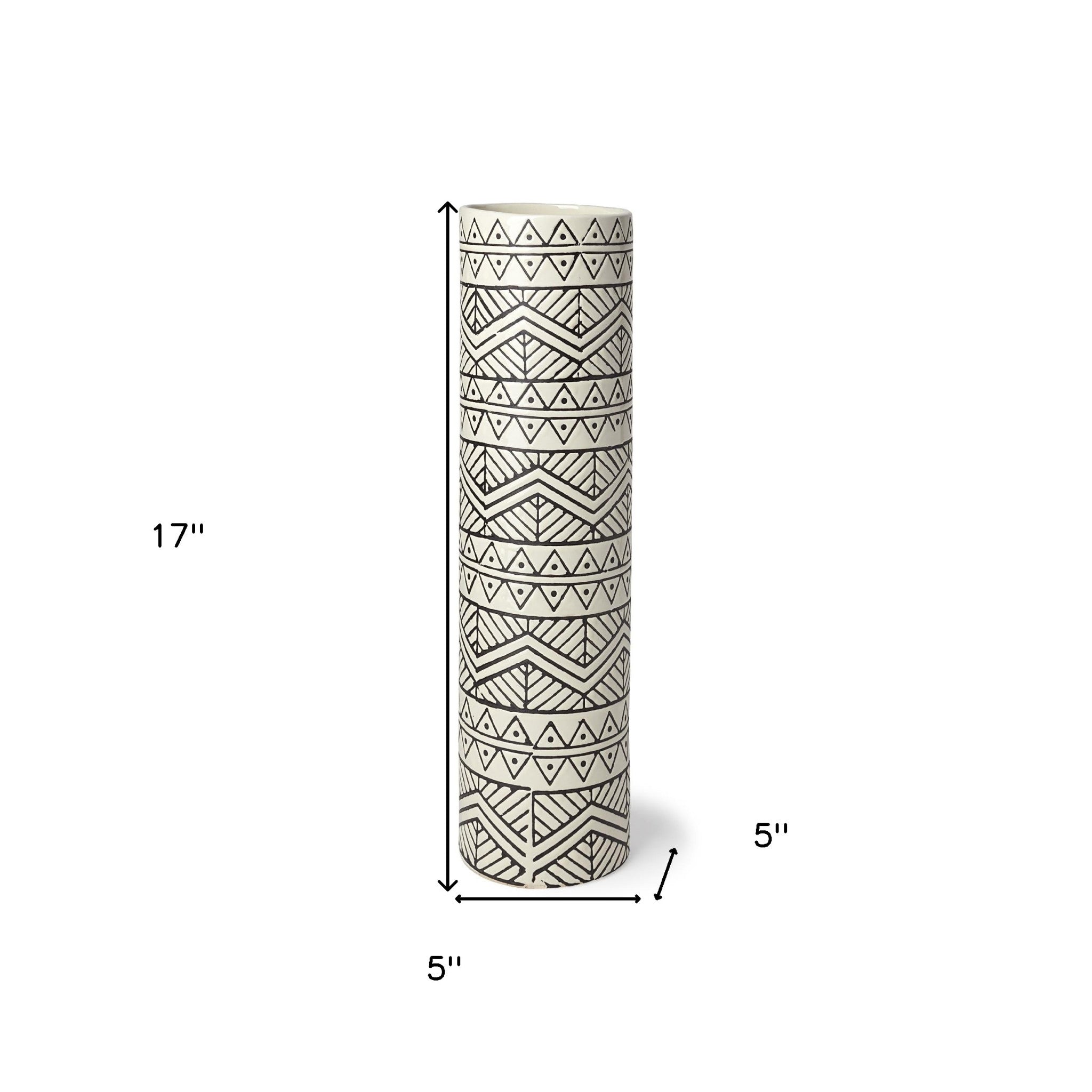 17" Ceramic Cream Geometric Cylinder Table Vase