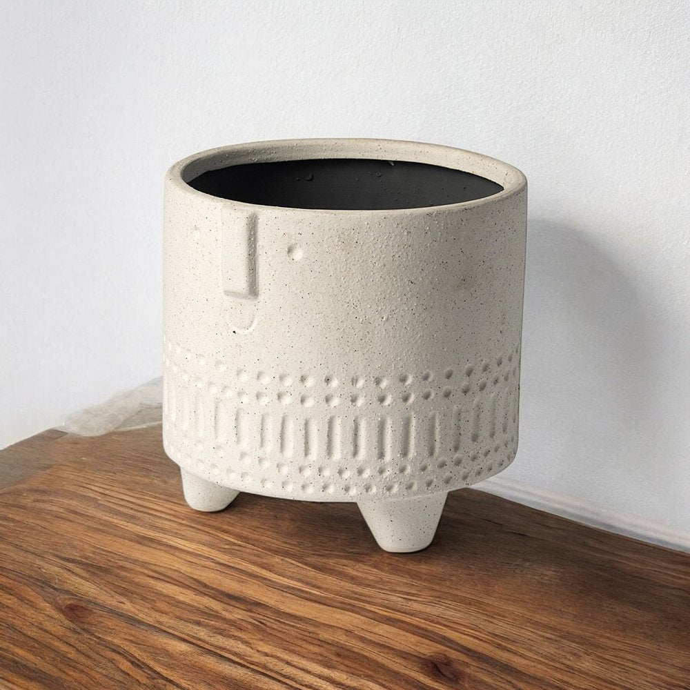 7" White Abstract Cylinder Ceramic Table Vase