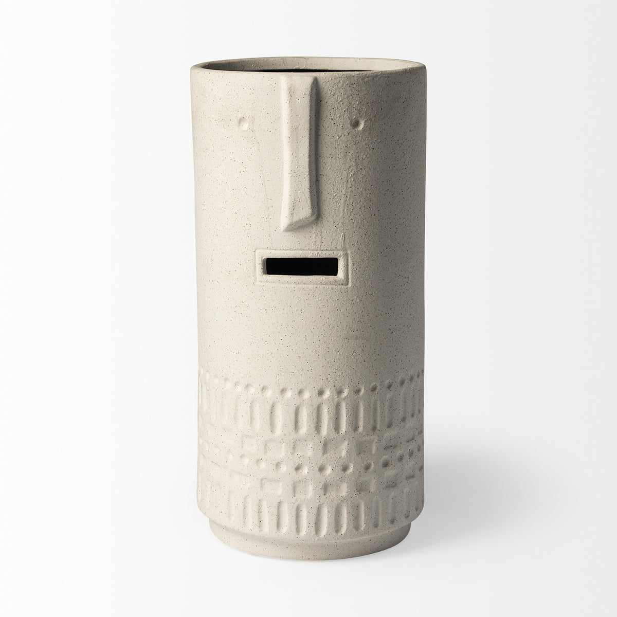14" White Abstract Cylinder Ceramic Table Vase