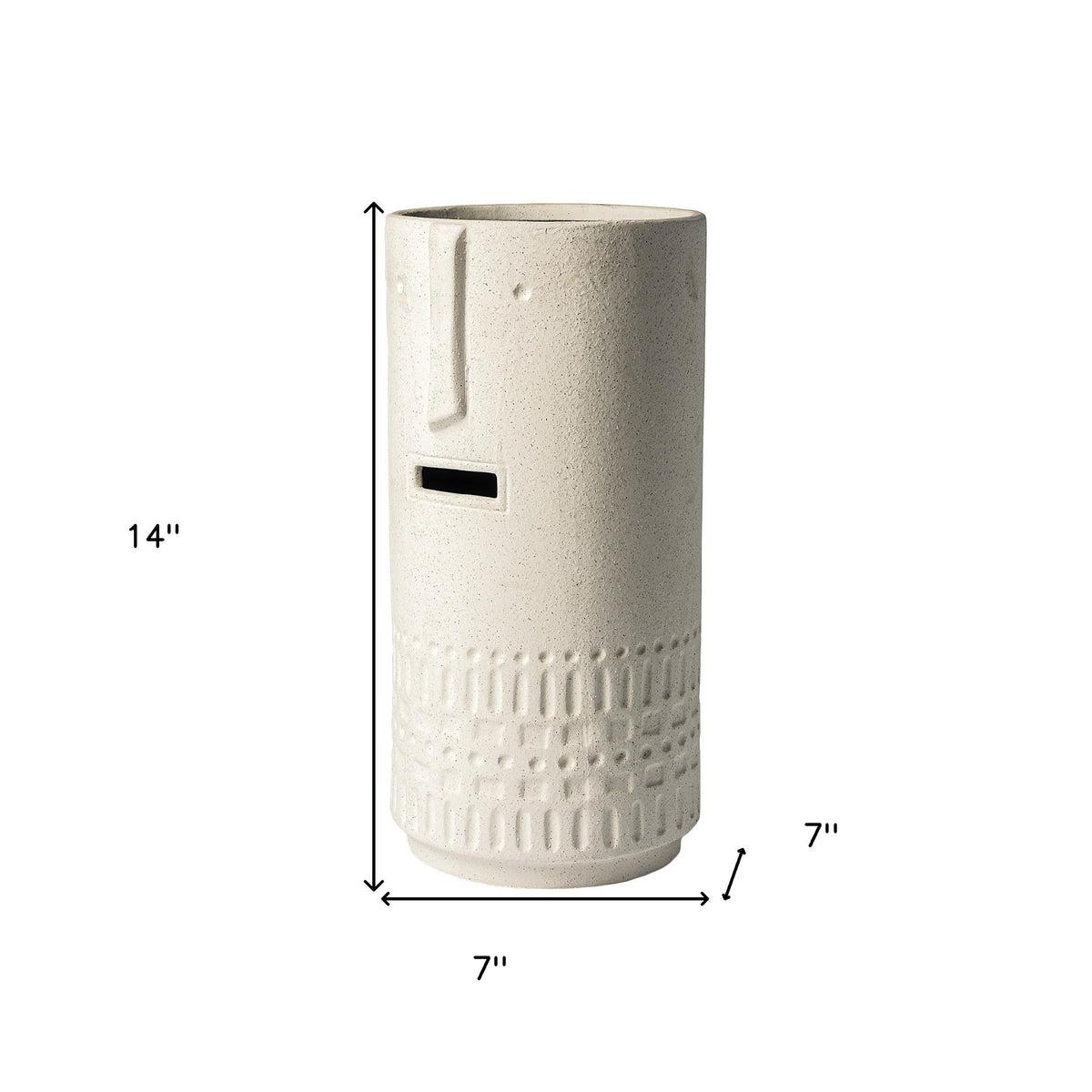 14" White Abstract Cylinder Ceramic Table Vase