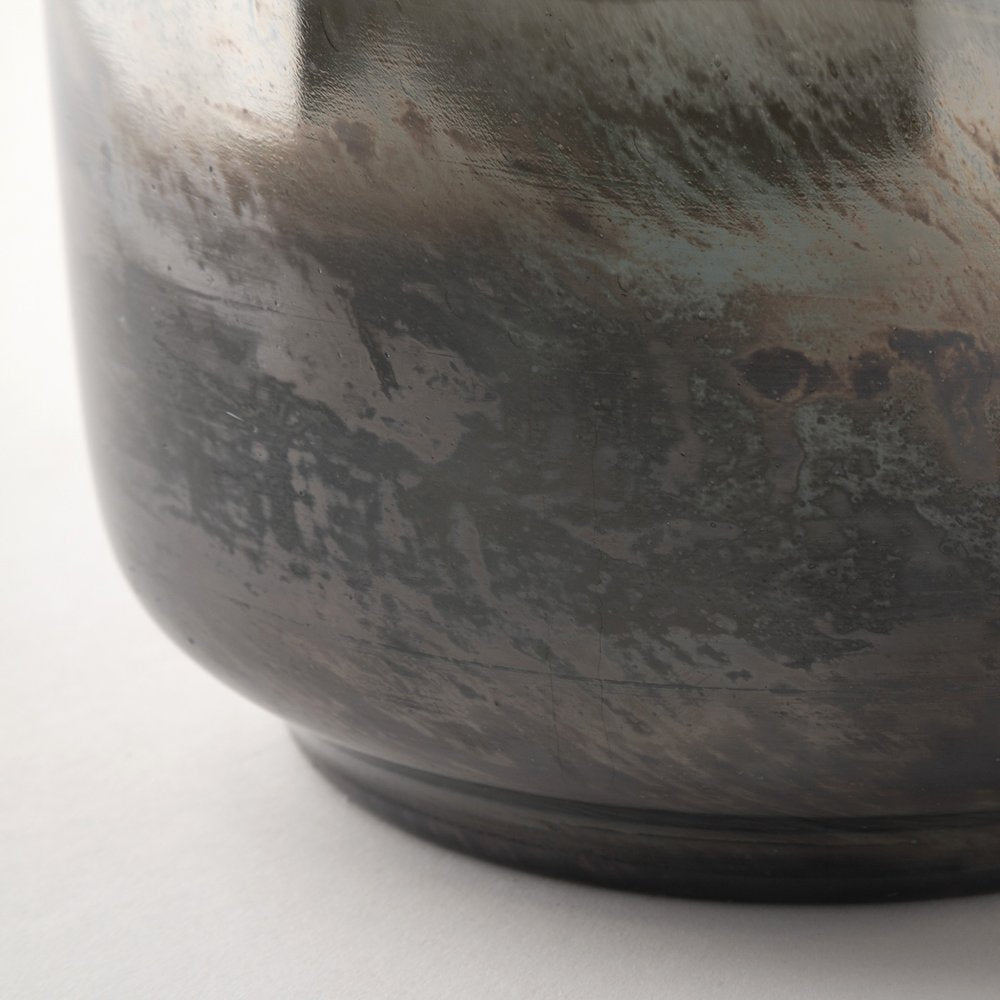 15" Blue And Beige Abstract Cylinder Crystal Glass Table Vase