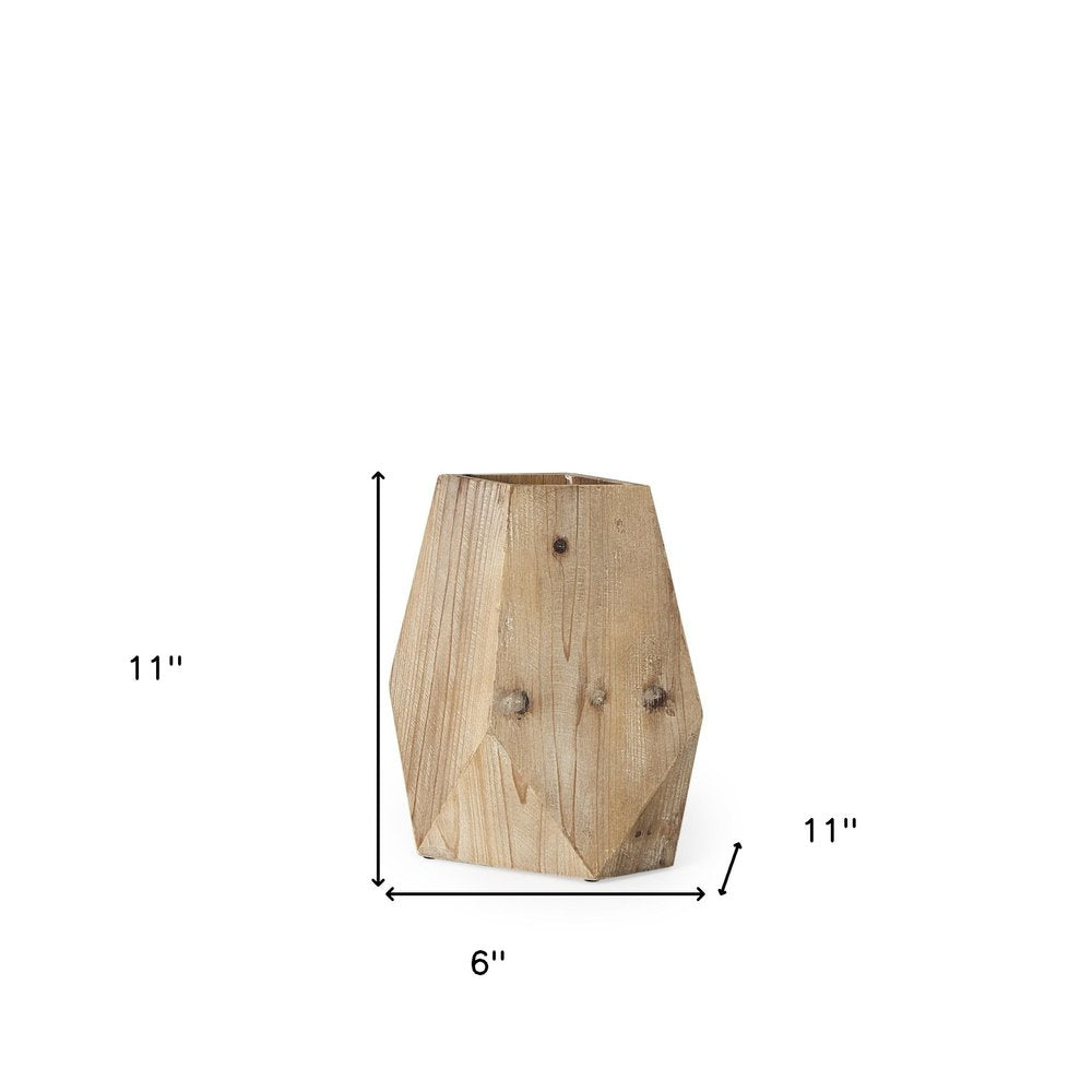 11" Natural Abstract Cylinder Solid Wood Table Vase