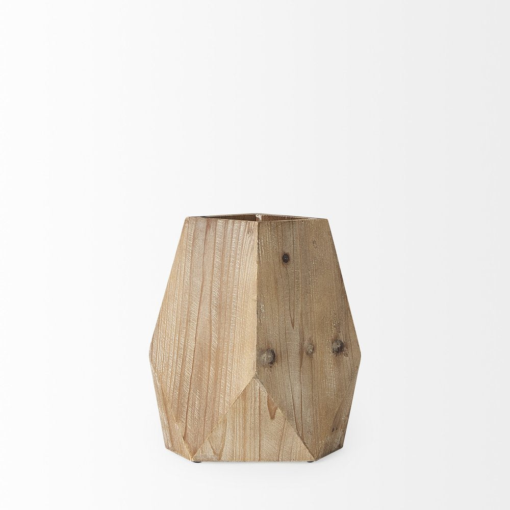 11" Natural Abstract Cylinder Solid Wood Table Vase