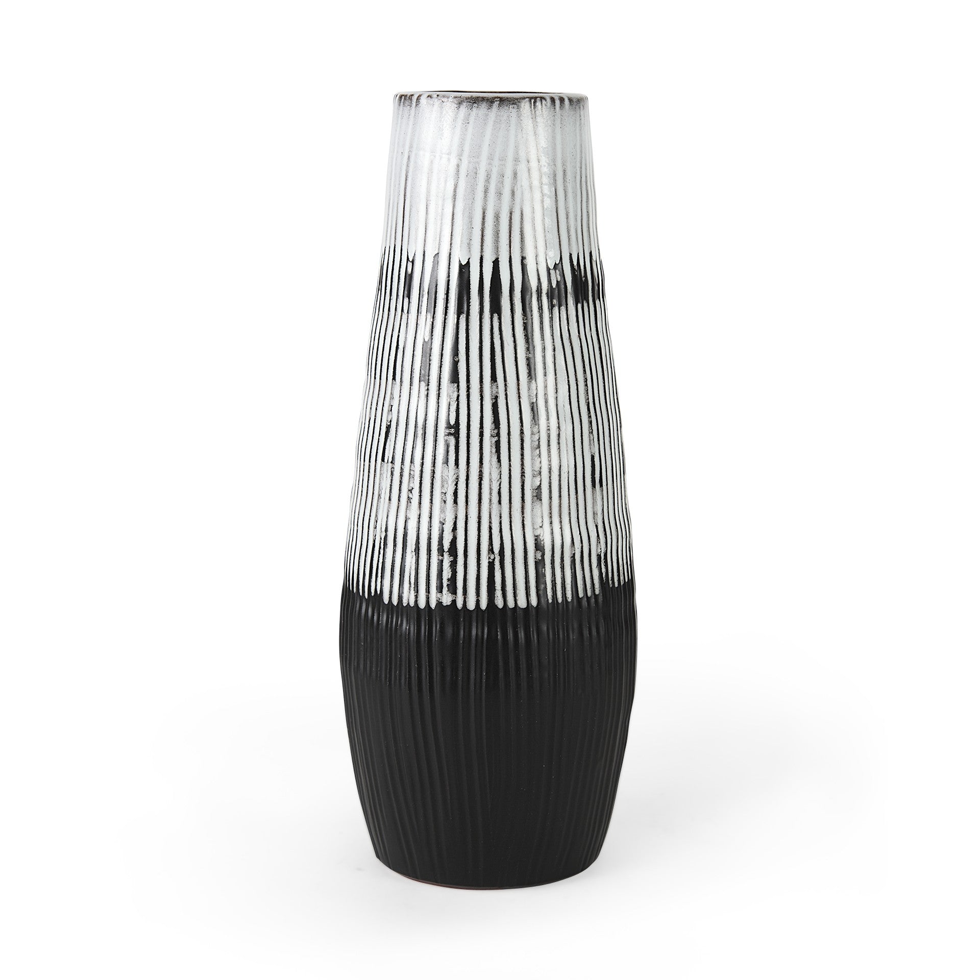 19" Black Gray And White Abstract Cylinder Ceramic Table Vase