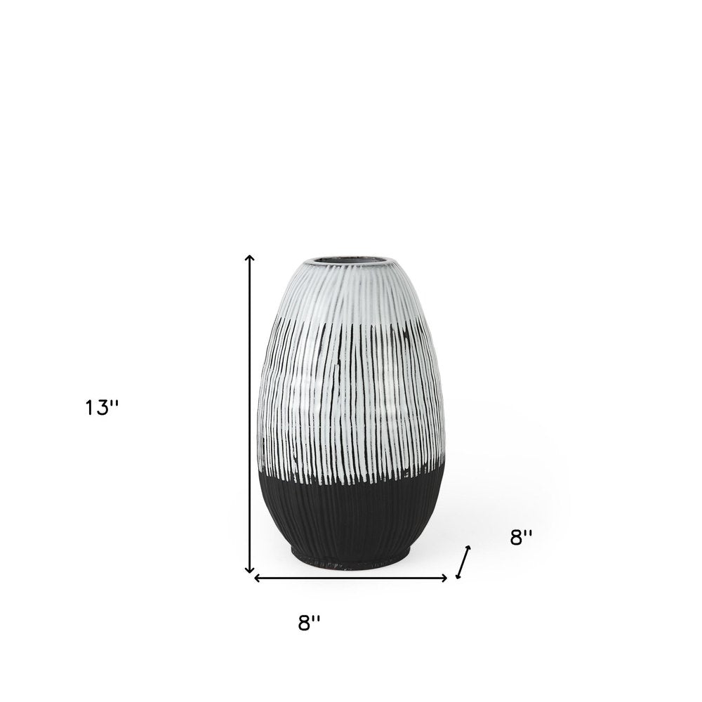 13" Black Gray And White Abstract Cylinder Ceramic Table Vase