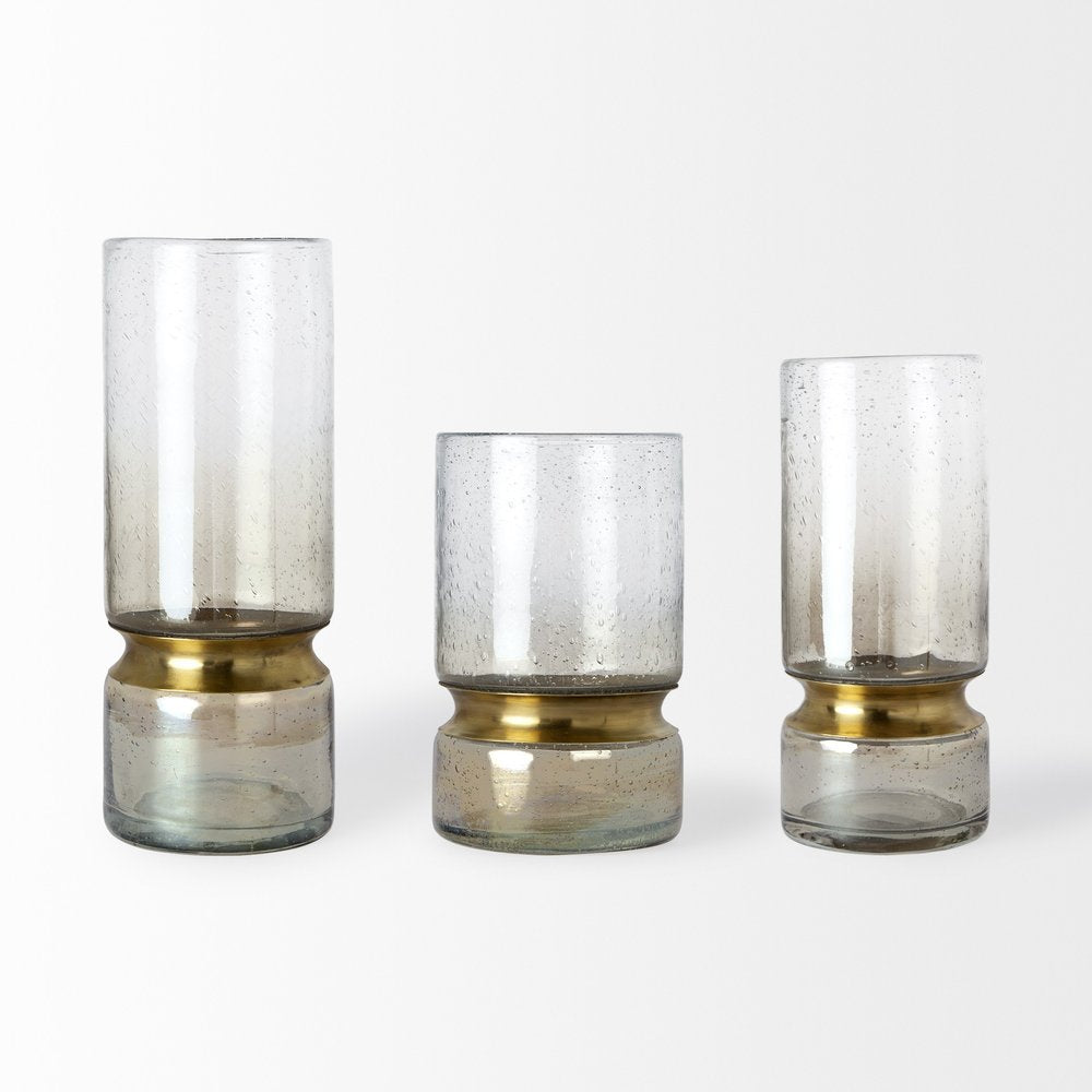 11" Gold Abstract Cylinder Crystal Glass Table Vase