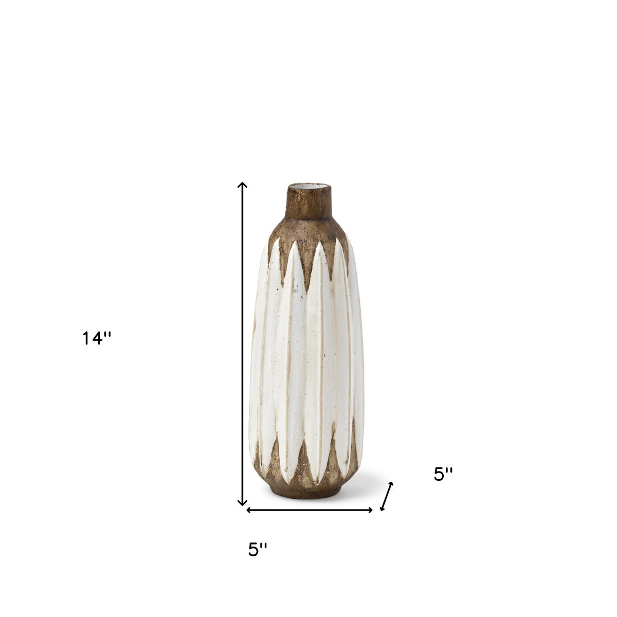 14" Brown And White Abstract Cylinder Ceramic Table Vase