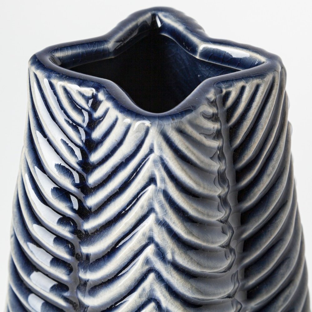 10" Navy Blue Abstract Ceramic Cylinder Table Vase