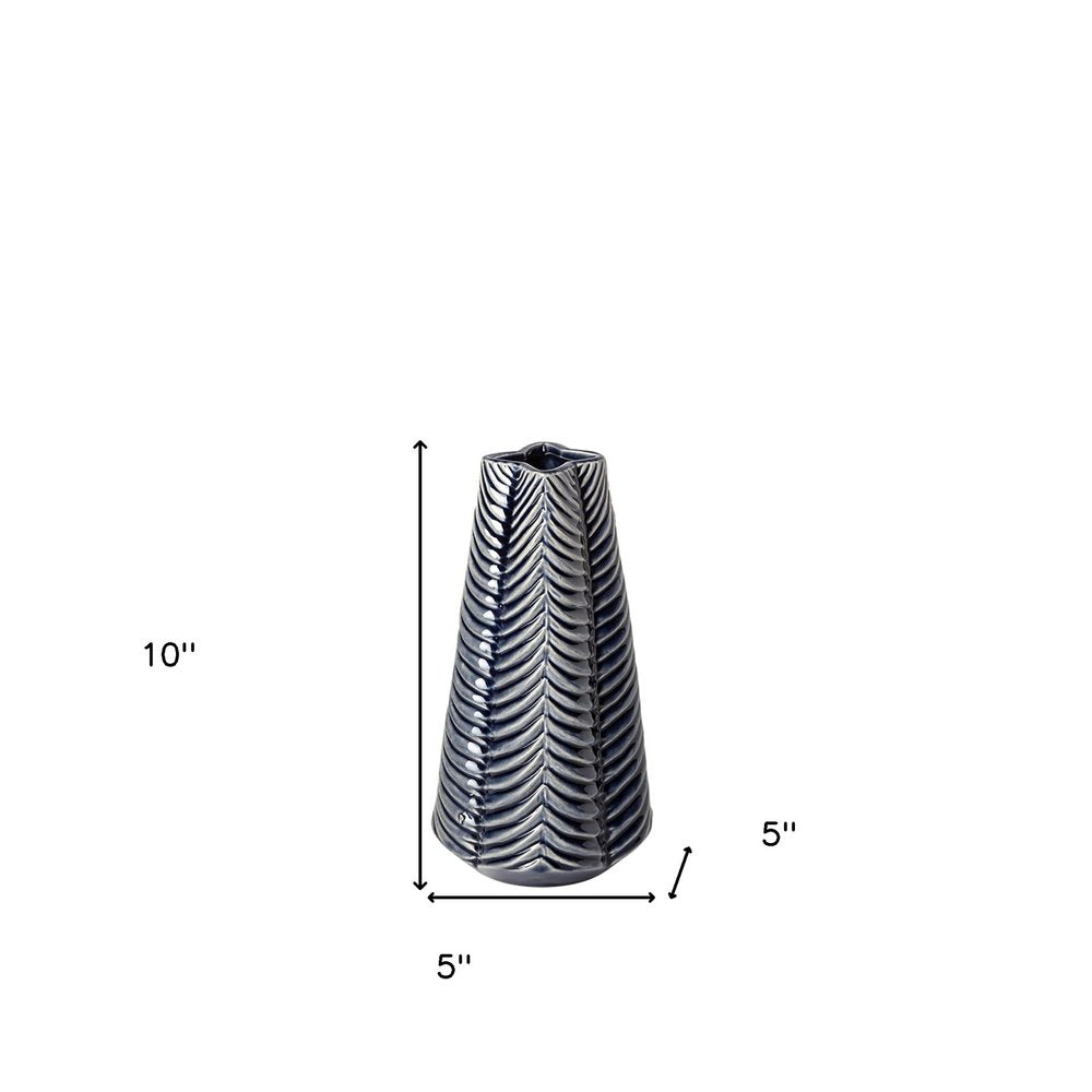 10" Navy Blue Abstract Ceramic Cylinder Table Vase