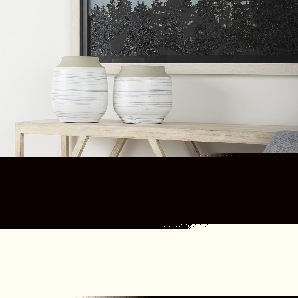 10" Blue Sand And White Abstract Cylinder Ceramic Table Vase