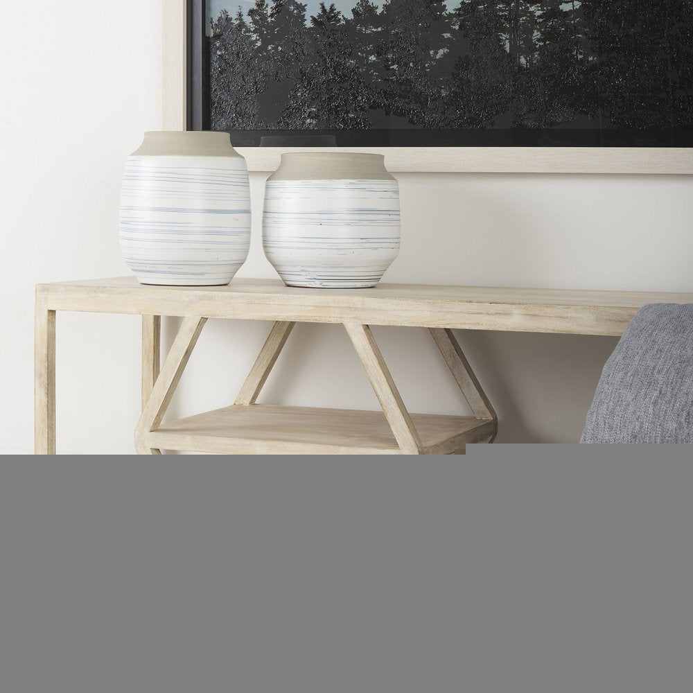 10" Blue Sand And White Abstract Cylinder Ceramic Table Vase