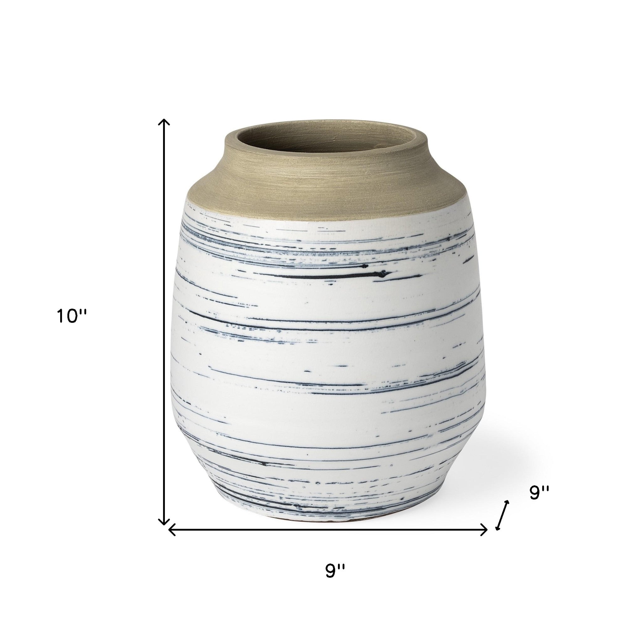 10" Blue Sand And White Abstract Cylinder Ceramic Table Vase